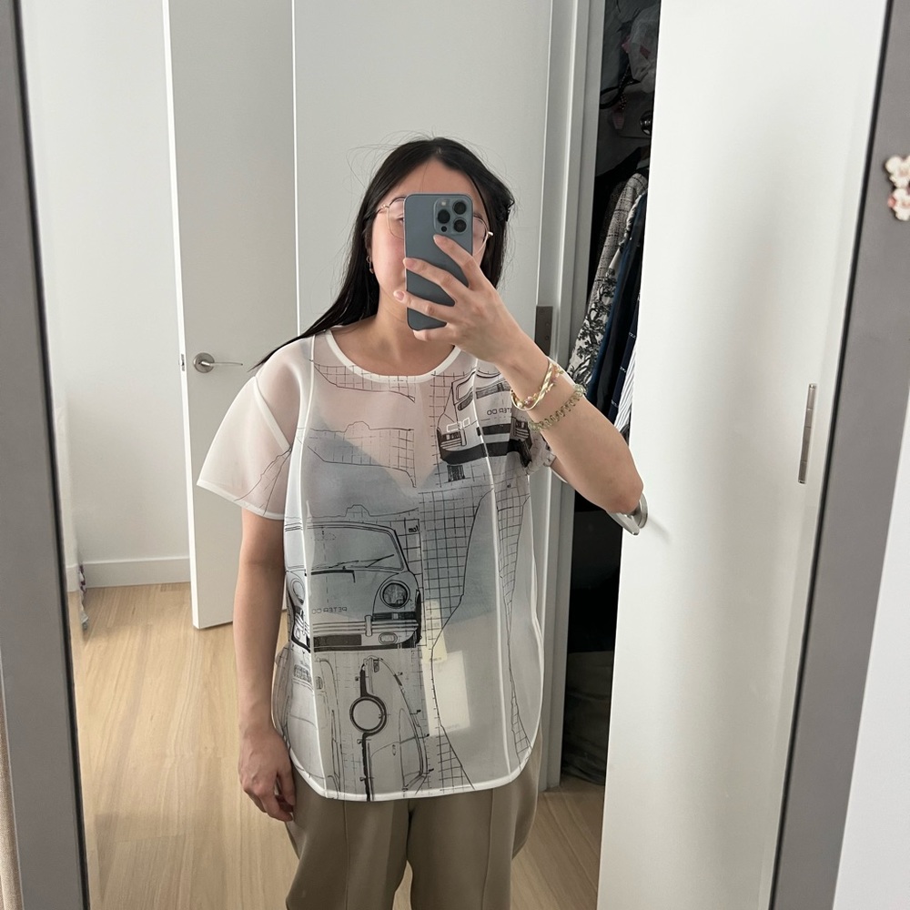 Peter Do CAR BLUEPRINT SPACER CREASED LOGO T-SHIRT